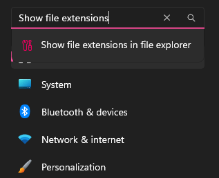 Search for Show File Extensions